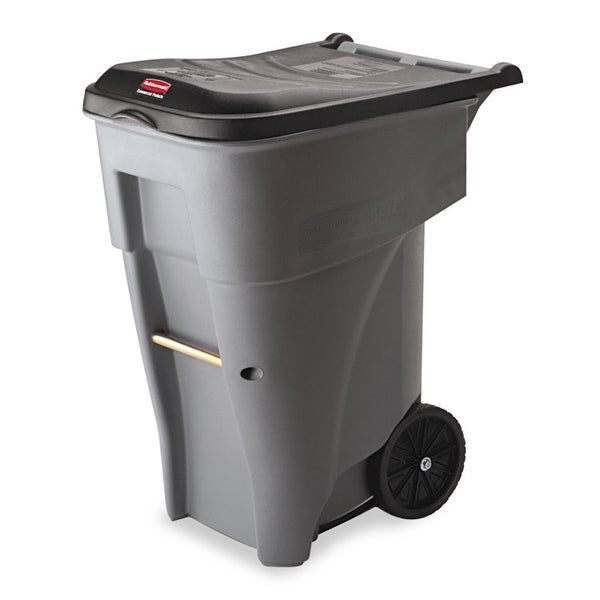 Rubbermaid® Commercial Brute Roll-Out Heavy-Duty Container, 65 gal, Polyethylene, Gray (RCP9W21GY)
