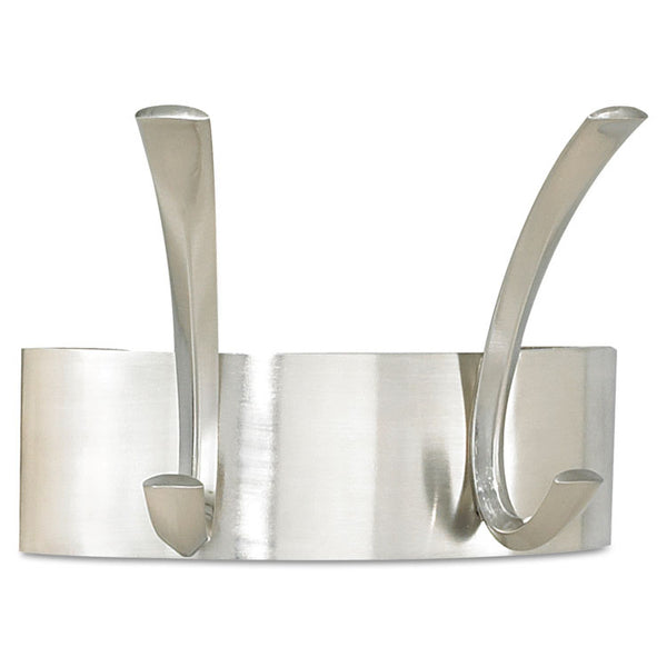 Safco® Metal Coat Rack, Wall Rack, Two Hooks, Steel, 7w x 4.5d x 5.25h, Brushed Nickel (SAF4203SL) Each