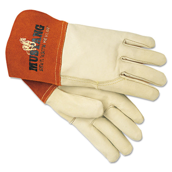 MCR™ Safety Mustang MIG/TIG Leather Welding Gloves, White/Russet, Large, 12 Pairs (MPG4950L) Case of 12