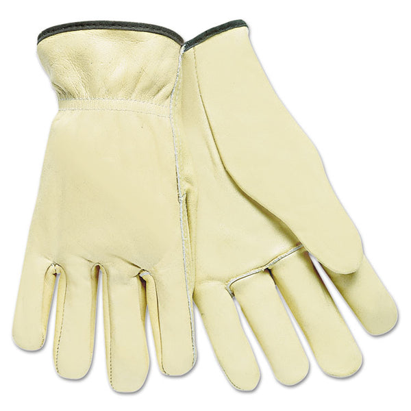 MCR™ Safety Full Leather Cow Grain Driver Gloves, Tan, Large, 12 Pairs (MPG3200L) Case of 12