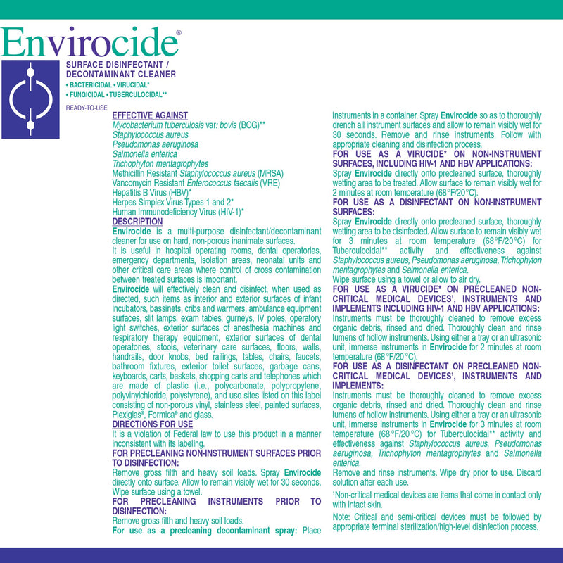 Envirocide® Surface Disinfectant Cleaner Broad Spectrum Manual Pour Liquid 1 gal. Jug Alcohol Scent NonSterile (381083_EA) 1/EA