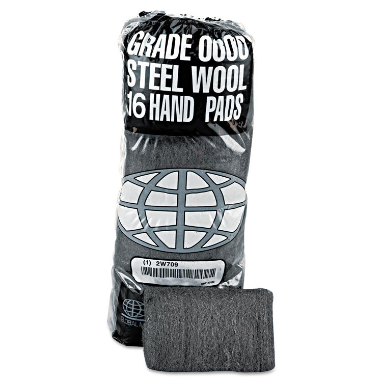 GMT Industrial-Quality Steel Wool Hand Pads, #0000 Super Fine, Steel Gray, 16 Pads/Sleeve, 12 Sleeves/Carton (GMA117000)