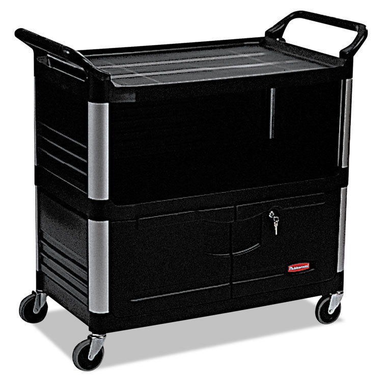 Rubbermaid® Commercial Xtra Equipment Cart, Plastic, 3 Shelves, 300 lb Capacity, 20.75" x 40.63" x 37.8", Black (RCP4095BLA) Each