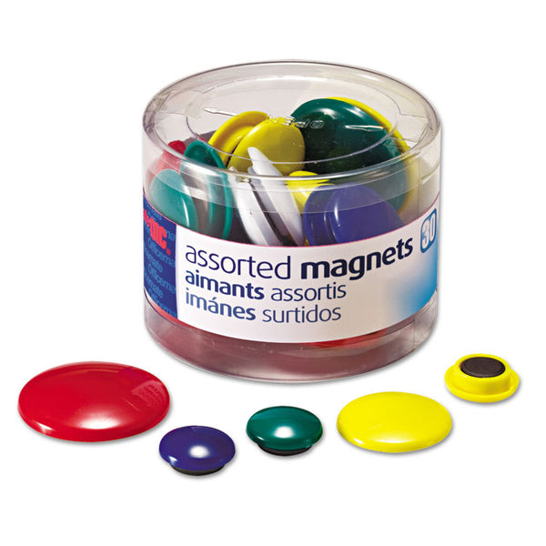 Officemate Assorted Magnets, Circles, Assorted Sizes and Colors, 30/Tub (OIC92500)