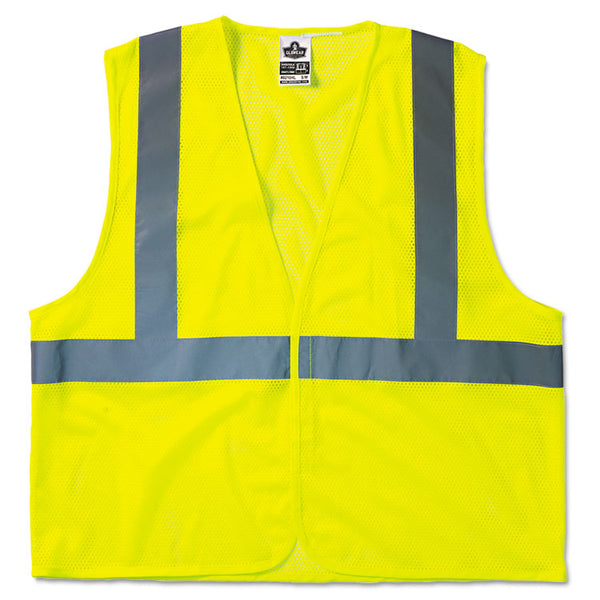 ergodyne® GloWear 8210HL Class 2 Economy Vest, Polyester Mesh, Hook Closure, Large to X-Large, Lime (EGO21025)