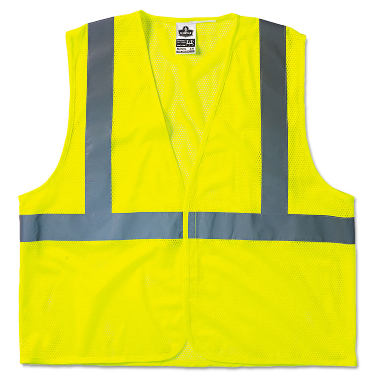 ergodyne® GloWear 8210HL Class 2 Economy Vest, Polyester Mesh, Hook Closure, Large to X-Large, Lime (EGO21025)