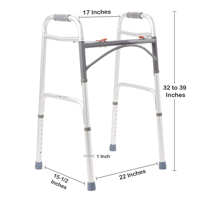 McKesson Dual Release Folding Walker Adjustable Height Aluminum Frame 350 lbs. Weight Capacity 32 to 39 Inch Height (1088076_CS) 1/CS