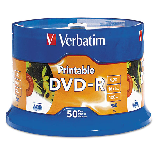 Verbatim® DVD-R Recordable Disc, 4.7 GB, 16x, Spindle, White, 50/Pack (VER95137)