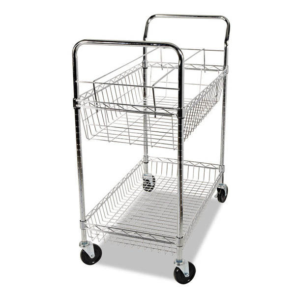 Alera® Carry-all Mail Cart, Metal, 1 Shelf, 1 Bin, 34.88" x 18" x 39.5", Silver (ALEMC3518SR)