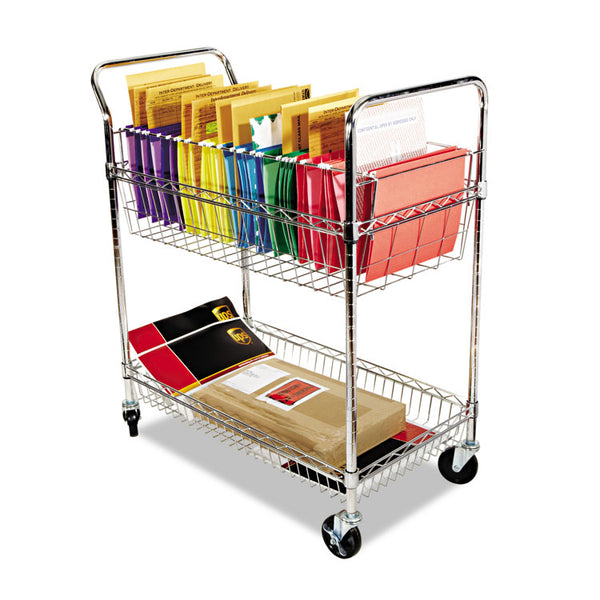 Alera® Carry-all Mail Cart, Metal, 1 Shelf, 1 Bin, 34.88" x 18" x 39.5", Silver (ALEMC3518SR)