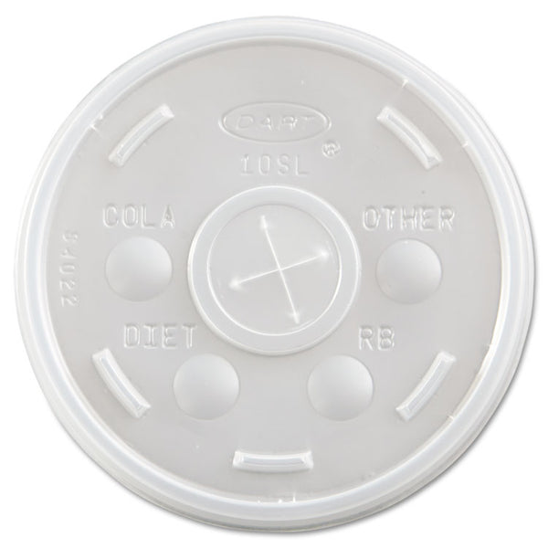 Dart® Plastic Cold Cup Lids, Fits 10 oz Cups, Translucent, 100 Pack, 10 Packs/Carton (DCC10SL)