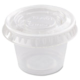 Dart® Portion/Souffle Cup Lids, Fits 0.5 oz to 1 oz Cups, PET, Clear, 125 Pack, 20 Packs/Carton (DCCPL100N) Case of 2500