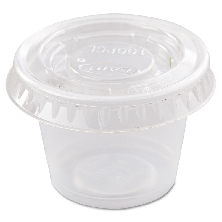 Dart® Portion/Souffle Cup Lids, Fits 0.5 oz to 1 oz Cups, PET, Clear, 125 Pack, 20 Packs/Carton (DCCPL100N) Case of 2500