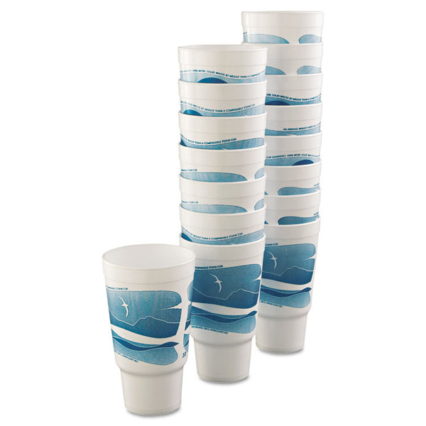 Dart® Horizon Hot/Cold Foam Drinking Cups, 32 oz, Teal/White, 16/Bag, 25 Bags/Carton (DCC32AJ20H)