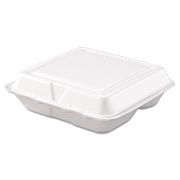 Dart® Foam Hinged Lid Containers, 3-Compartment, 7.5 x 8 x 2.3, White, 200/Carton (DCC80HT3R)