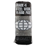 GMT Industrial-Quality Steel Wool Hand Pads, #4 Extra Coarse, Steel Gray, 16 Pads/Sleeve, 12 Sleeves/Carton (GMA117007)