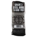 GMT Industrial-Quality Steel Wool Hand Pads, #3 Medium, Steel Gray, 16 Pads/Sleeve, 12 Sleeves/Carton (GMA117006)