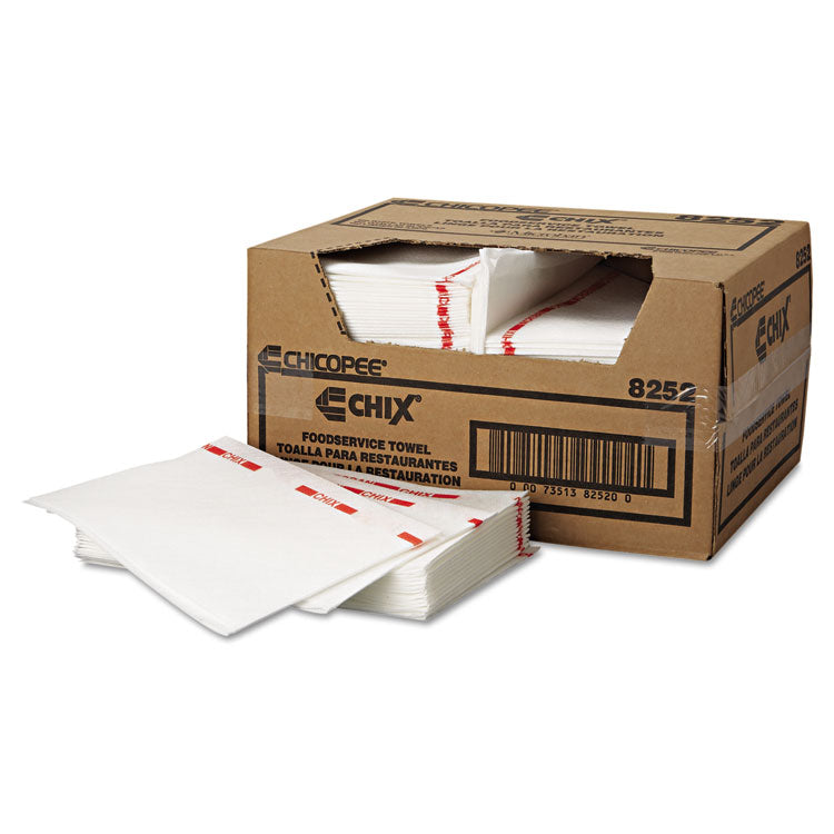 Chix® Food Service Towels, Cotton, 13 x 21, White/Red, 150/Carton (CHI8252) Box of 150