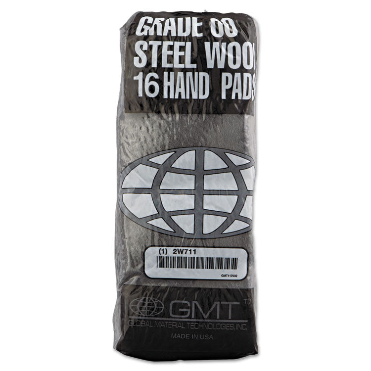 GMT Industrial-Quality Steel Wool Hand Pads, #00 Very Fine, Steel Gray, 16 Pads/Sleeve, 12/Sleeves/Carton (GMA117002)