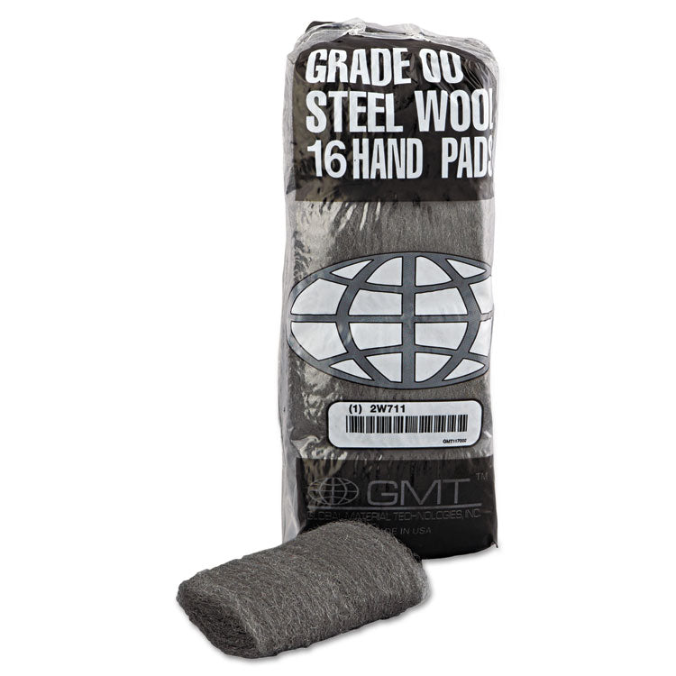 GMT Industrial-Quality Steel Wool Hand Pads, #00 Very Fine, Steel Gray, 16 Pads/Sleeve, 12/Sleeves/Carton (GMA117002)