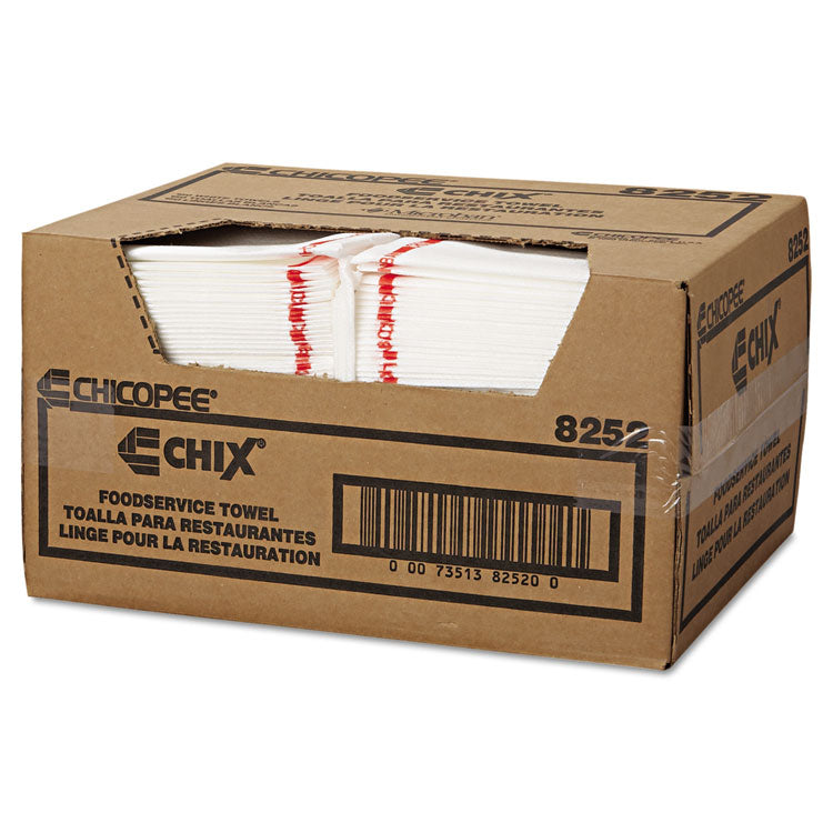 Chix® Food Service Towels, Cotton, 13 x 21, White/Red, 150/Carton (CHI8252) Box of 150