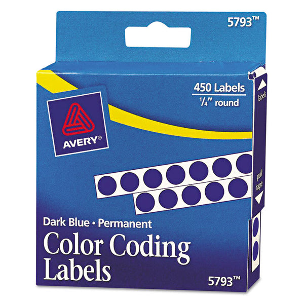 Avery® Handwrite-Only Permanent Self-Adhesive Round Color-Coding Labels in Dispensers, 0.25" dia, Dark Blue, 450/Roll, (5793) (AVE05793)
