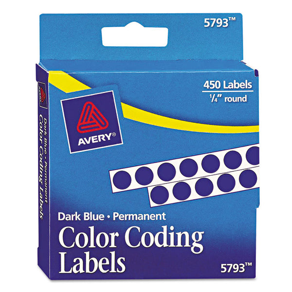 Avery® Handwrite-Only Permanent Self-Adhesive Round Color-Coding Labels in Dispensers, 0.25" dia, Dark Blue, 450/Roll, (5793) (AVE05793)