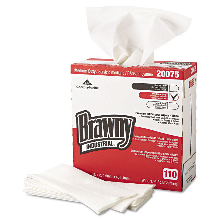 Brawny® Professional Tall Dispenser All-Purpose DRC Wipers, 1-Ply, 9.25 x 16, Unscented, White, 110/Box 10 Boxes/Carton (GPC20075) 10 Boxes of 110