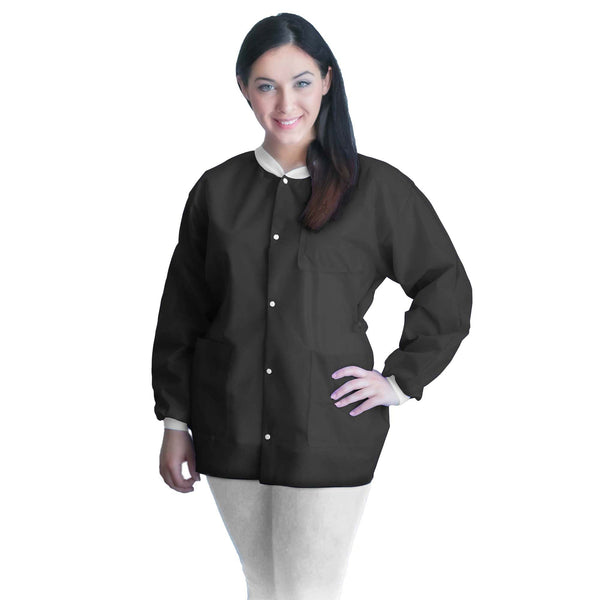 FitMe™ Lab Jacket Black 2X-Large Hip Length 3-Layer SMS Disposable (1194403_BG) 10/BG