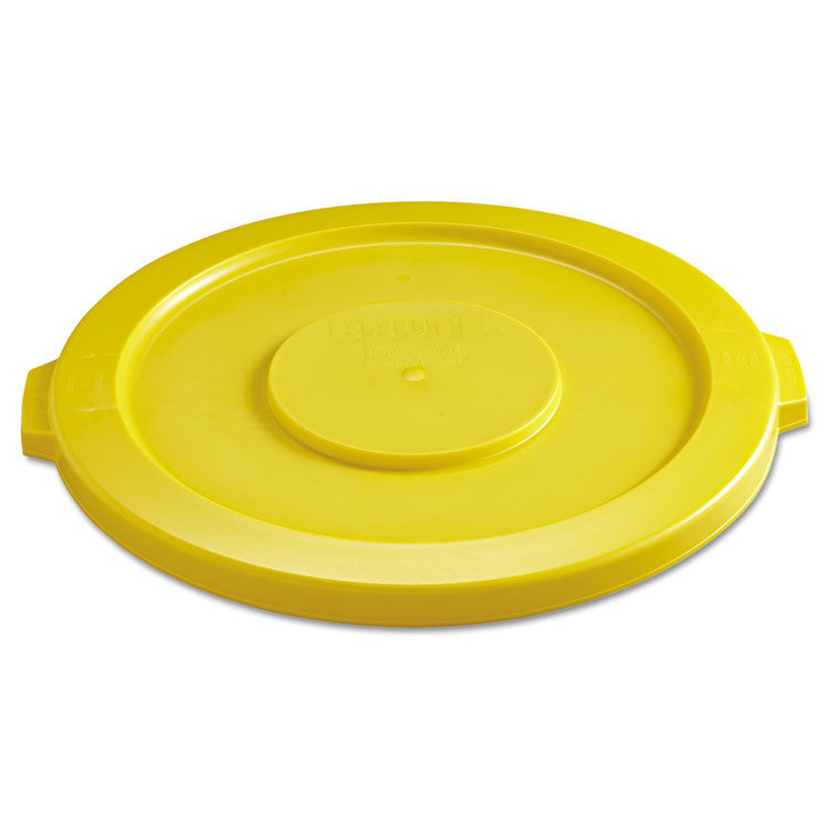 Rubbermaid® Commercial BRUTE Self-Draining Flat Top Lids for 32 gal Round BRUTE Containers, 22.25" Diameter, Yellow (RCP2631YEL) Each