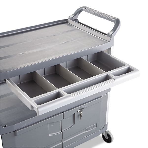Rubbermaid® Commercial Xtra Instrument Cart with Locking Storage Area, Plastic, 3 Shelves, 300 lb Capacity, 20" x 40.63" x 37.8", Gray (RCP4094GRA)