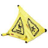 Rubbermaid® Commercial Multilingual Pop-Up Safety Cone, 3-Sided, Fabric, 21 x 21 x 20, Yellow (RCP9S00YEL) Each