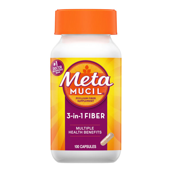 Metamucil® 3-in-1 Fiber Fiber Supplement Capsule 100 per Bottle 0.4 Gram Strength Potassium / Psyllium Husk (1229256_BT) 1/BT