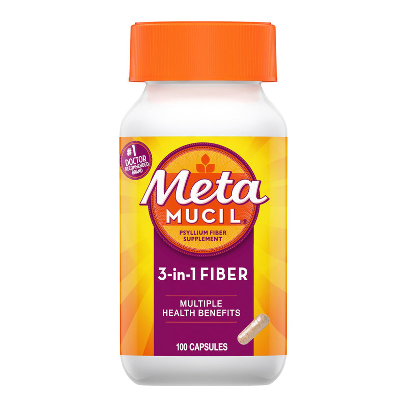 Metamucil® 3-in-1 Fiber Fiber Supplement Capsule 100 per Bottle 0.4 Gram Strength Potassium / Psyllium Husk (1229256_BT) 1/BT