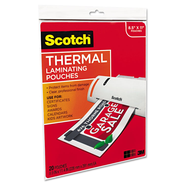 Scotch™ Laminating Pouches, 3 mil, 9" x 11.5", Gloss Clear, 20/Pack (MMMTP385420)