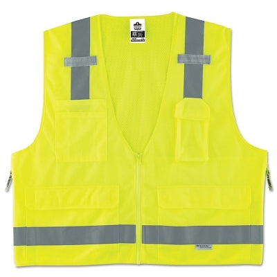Ergodyne GloWear® Safety Vest, 8250Z, Surveyors, Class 2, Type R, 7 Pockets, Reflective Tape, 2 Radio Mic Tabs, Zipper, S/M, Lime (150-21423) 6 EA / PK