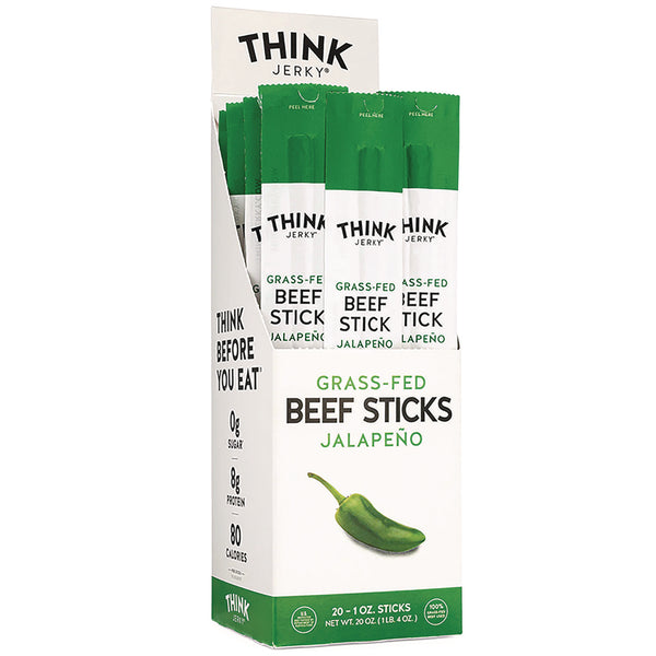 Think Jerky Jalapeno 100% Grass-Fed Beef Sticks, 1 oz Individually Wrapped Sticks, 20/Carton (GRR33700003) Case of 20