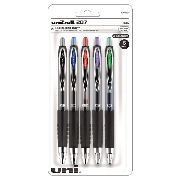 uniball Signo 207 Gel Pen, Retractable, Medium 0.7 mm, Assorted Ink and Barrel Colors, 5/Pack (UBC261221) Each