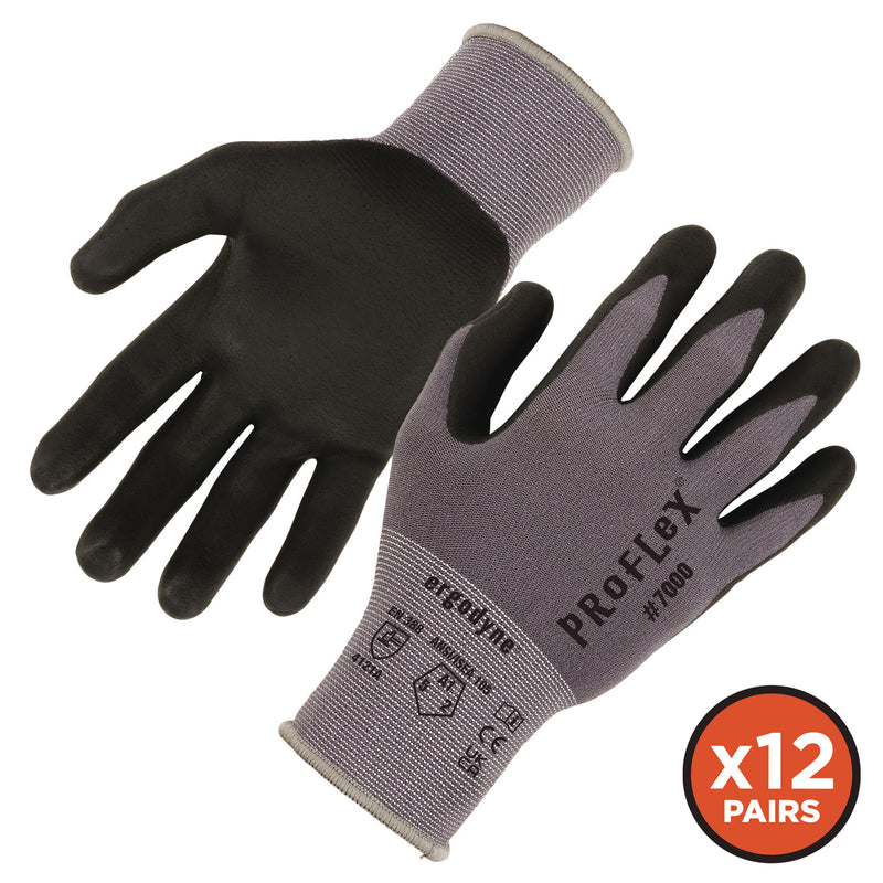Ergodyne ProFlex 7000 Nitrile-Coated Gloves Microfoam Palm, Gray, X-Small, 12 Pairs/Pack (EGO10361) Each