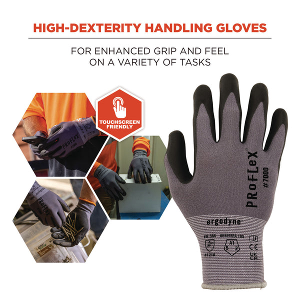Ergodyne ProFlex 7000 Nitrile-Coated Gloves Microfoam Palm, Gray, X-Small, Pair (EGO10371) 1 Pair