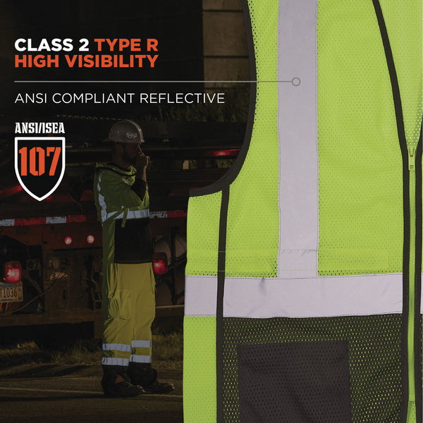 Ergodyne GloWear 8210Z Hi-Vis Class 2 Mesh Vest, Large to X-Large, Lime (EGO23015) Each
