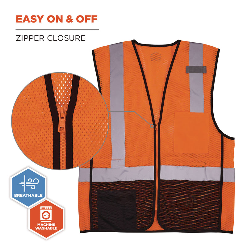 Ergodyne GloWear 8210Z Hi-Vis Class 2 Mesh Vest, 2X-Large to 3X-Large, Orange (EGO23027) Each