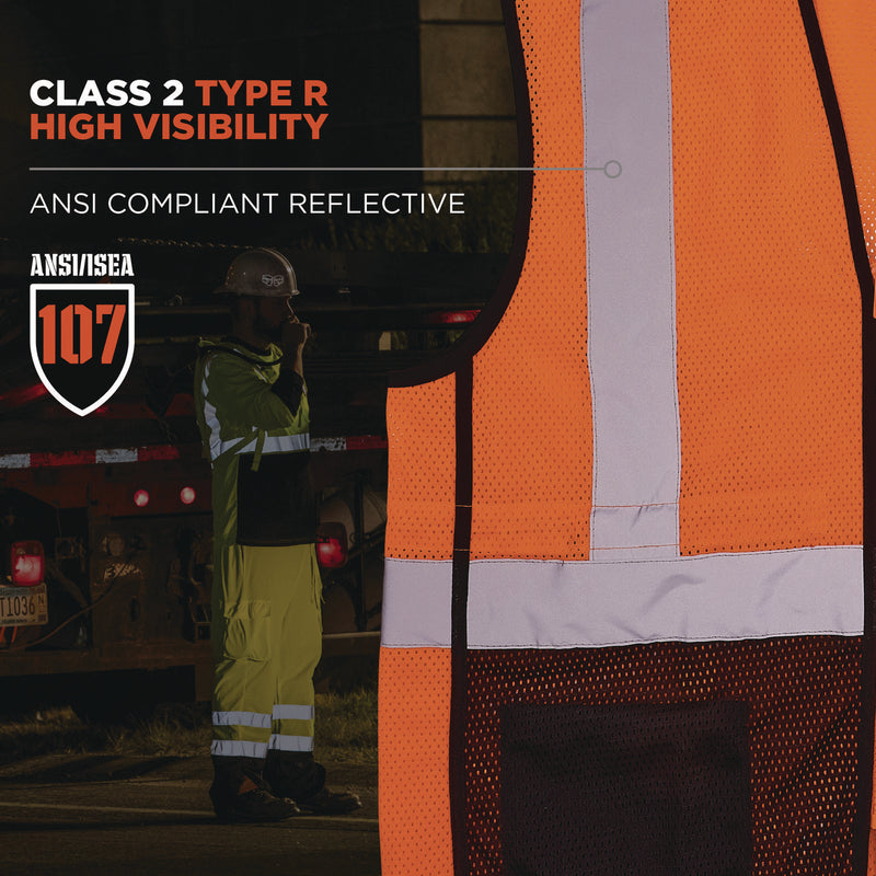 Ergodyne GloWear 8210Z Hi-Vis Class 2 Mesh Vest, 4X-Large to 5X-Large, Orange (EGO23029) Each
