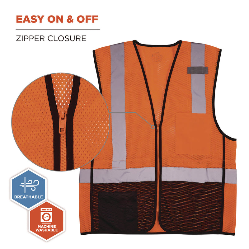 Ergodyne GloWear 8210Z Hi-Vis Class 2 Mesh Vest, 4X-Large to 5X-Large, Orange (EGO23029) Each