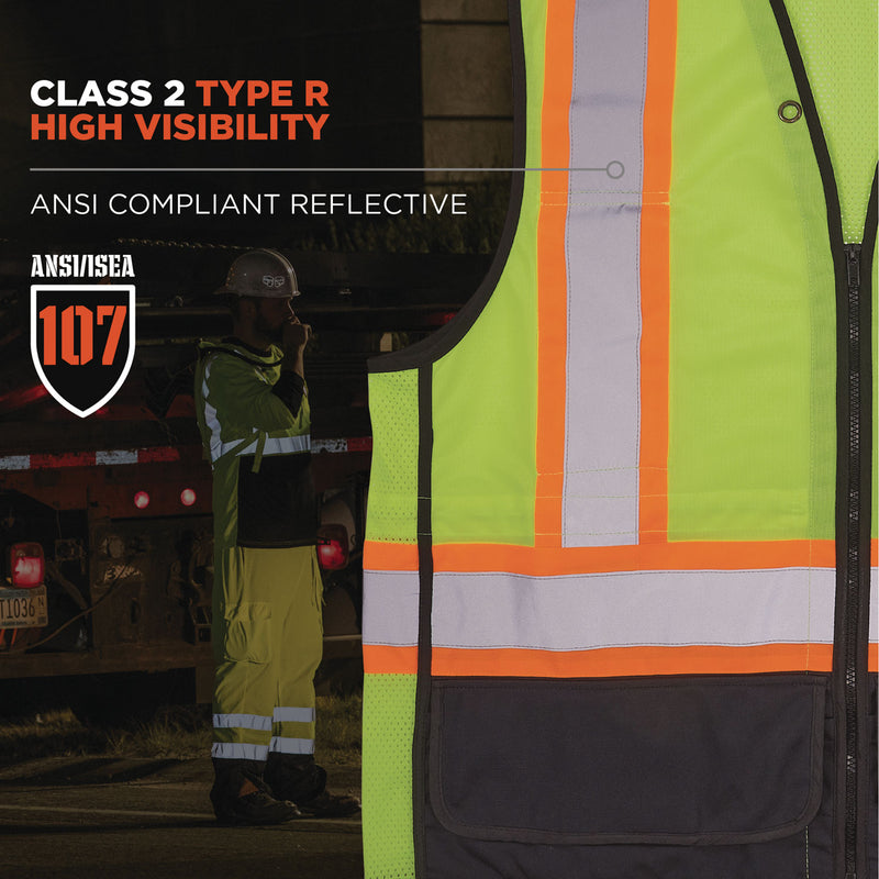 Ergodyne GloWear 8251HDZ Class 2 Two-Tone Hi-Vis Safety Vest, 4X-Large to 5X-Large, Lime (EGO23039) Each