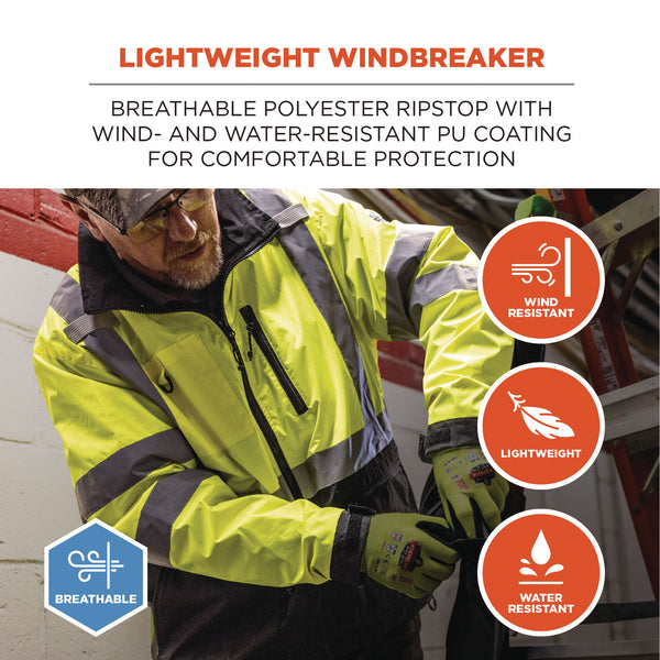Ergodyne GloWear 8351 Class 3 Hi-Vis Windbreaker Water-Resistant Jacket, Medium, Orange (EGO23433) Each