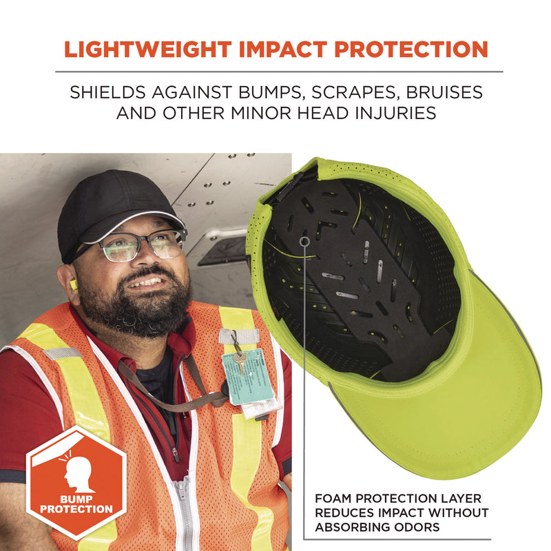 Ergodyne Skullerz 8947 Lightweight Baseball Hat and Bump Cap Insert, Medium/Large, Lime (EGO23457) Each
