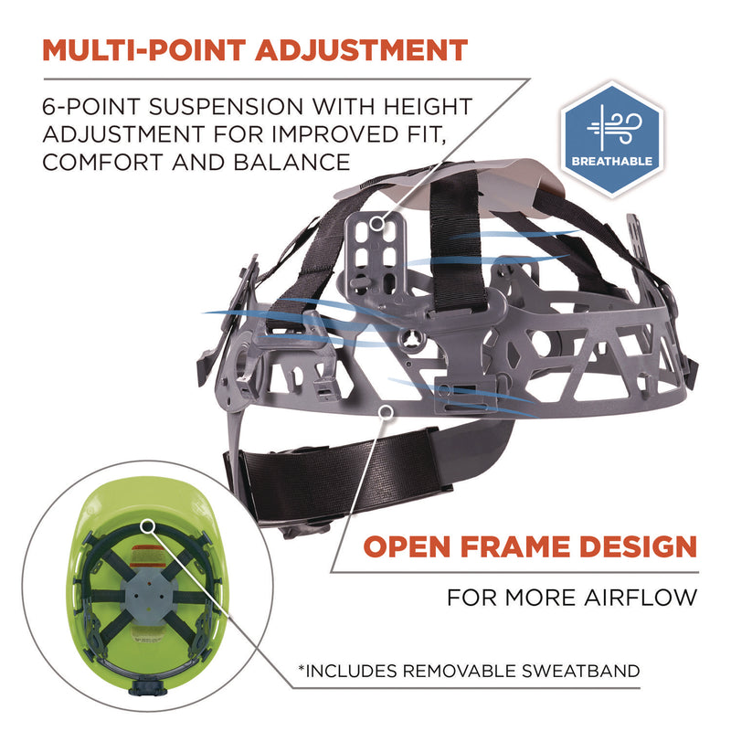 Ergodyne Skullerz 8967 Class E Lightweight Cap-Style Hard Hat, 6-Point Rachet Suspension, Lime (EGO60226) Each