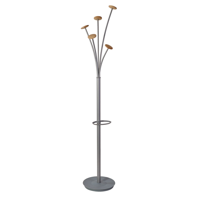 Alba Festival Coat Stand with Umbrella Holder, Five Knobs, 13.97 x 14 x 73.62, Gray (ABAPMFESTWM) Each
