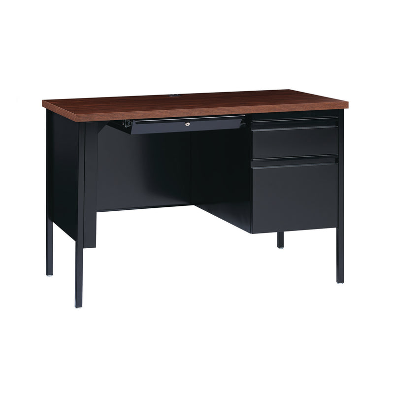 Alera Single Pedestal Steel Desk, 45.5" x 24" x 29.5", Mocha/Black, Black Legs (ALEHSD4524BM) Each